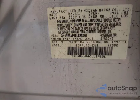 2012 Nissan Sentra 2.0 Sr from USA, damaged, VIN 3N1AB6AP8CL629836